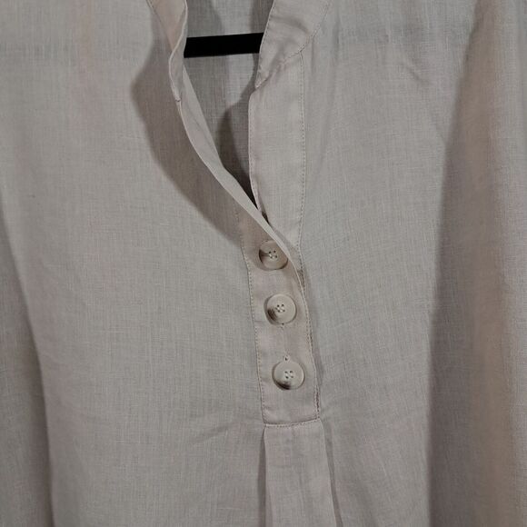 XCVI Top Womens Medium Oatmeal Popover Boho Peasant Lagenlook Gauze Linen Boxy - Picture 11 of 12
